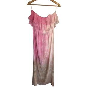 Gypsy 05 Pink Beige Silk Strapless Maxi Dress Boho Beach Resortwear Women's Med